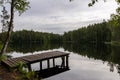 Wooden fishing pier in summer, Heinola, Finland Royalty Free Stock Photo