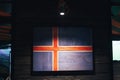 Wooden flag Iceland on a wooden wall. Grunge National flag Iceland. Wooden flag Scandinavia