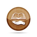 Wooden flat hand giving the book icon Royalty Free Stock Photo