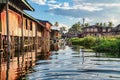 Wooden floating houses on Inle Lake in Shan, Myanmar, former Burma Royalty Free Stock Photo