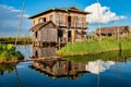 Wooden floating houses on Inle Lake in Shan, Myanmar, former Burma Royalty Free Stock Photo
