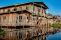 Wooden floating houses on Inle Lake in Shan, Myanmar, former Burma Royalty Free Stock Photo