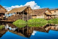 Wooden floating houses on Inle Lake in Shan, Myanmar, former Burma Royalty Free Stock Photo