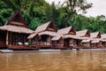 Wooden floating raft house in river Kwai at Sai Yok, Kanchanaburi, Thailand