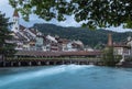 Wooden flodgate-bridge in Thun, Switzerland