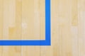 Wooden floor badminton, futsal, handball, volleyball, football, soccer court. Wooden floor of sports hall with marking lines on wo
