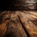 Wooden floor in dark room Old grunge wooden interior. Royalty Free Stock Photo