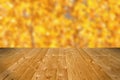 Wooden floor and defocused autumn forest Royalty Free Stock Photo