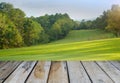 Wooden floor and golf course background Royalty Free Stock Photo