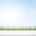 Wooden floor with green field background. Vector. Royalty Free Stock Photo