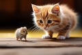 Wooden floor hosts a suspenseful cat mouse encounter Royalty Free Stock Photo