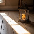 Is illuminated by sunlight streaming through a window, casting rectangular Royalty Free Stock Photo