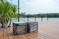 Wooden floor with lake view for outdoor activitiy