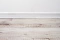 Wooden floor and plaster skirting board.