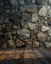 Wooden Floor With Stone Wall Background