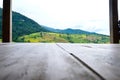 Wooden Floor with View of Baan Pa Bong Piang Rice Terraces at Chiang Mai Province Royalty Free Stock Photo