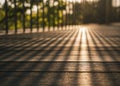 Wooden floor walkway Park outdoor morning sunlight shade shadow