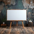 Wooden floor whiteboard for markers, creatively designed workspace concept