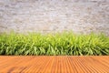 Wooden flooring and travertine stone wall Royalty Free Stock Photo