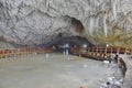 Wooden floors for circulation in the glacier at the entrance the Scarisoara cave, Romania