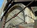 Wooden flywheel Antique oil field equipment detail spudder pumping machine