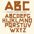 Wooden font, Plank Wood table alphabet. Old boards with nails ABC. Cartoon style Vector Royalty Free Stock Photo