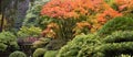 Wooden Foot Bridge at Japanese Garden in Fall