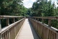 Wooden footbridge crossing high up over a forest Royalty Free Stock Photo