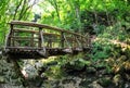 Wooden footbridge in forest at .Strandzha nature park in Bulgaria Royalty Free Stock Photo