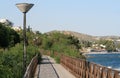 Wooden footbridge on Limassol seafront Royalty Free Stock Photo