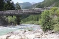 wooden footbridge over a fast flowing mountain river