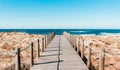 Wooden footpath at the beach. Portugal Royalty Free Stock Photo