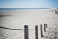 Wooden footpath through dunes at the ocean beach in Portugal Royalty Free Stock Photo