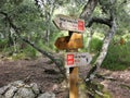 Footpath signs on a hiking trail in Mallorca