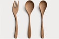 Wooden Fork, Spoon And Knife On A White Background Disposable Utensils. Generative AI