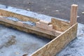 Wooden formwork with cement mortar for laying bricks and blocks Royalty Free Stock Photo