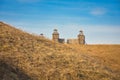 Wooden fortress in the field, old Russian wooden structure, village tower in the field Royalty Free Stock Photo