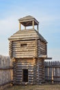 Wooden fortress in the field, old Russian wooden structure, village tower in the field Royalty Free Stock Photo