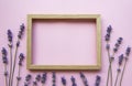 Wooden frame with beautiful flowers of fragrant lavender Royalty Free Stock Photo