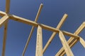 the wooden frame of the building against the blue sky Royalty Free Stock Photo