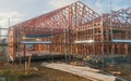 Wooden frame in the construction of homes, building in New Zealand Royalty Free Stock Photo