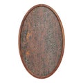 Wooden frame. Empty oval frame with old rusty surface texture isolated on white background. Round blank frame. Signboard mockup. Royalty Free Stock Photo