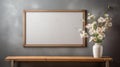 Wooden Frame With Flowers On Gray Wall - Artistic Cabinetry Design