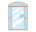 Wooden frame glass door vector illustration. Modern entrance, interior design element