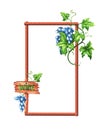 Wooden frame with grapevine. Watercolor Royalty Free Stock Photo
