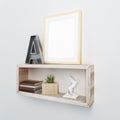 Wooden frame hang on industrial style shelve Royalty Free Stock Photo
