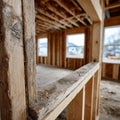 Wooden frame of a house under construction, interior view. Royalty Free Stock Photo