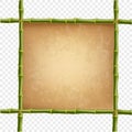 Wooden frame made of green bamboo sticks with retro paper Royalty Free Stock Photo