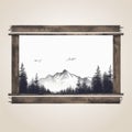 wooden frame with mountains and trees in the background Royalty Free Stock Photo