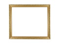 Wooden frame for paintings with golden patina. Isolated on white